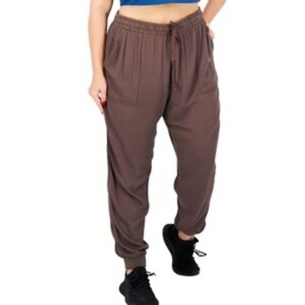 Splendid Women's Brown Rayon Jogger Pants XL Elastic Waist‎ Drawstring Pockets